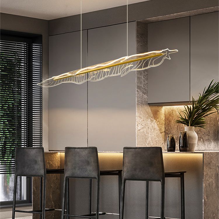 Aluminum Contemporary Style Hanging Lights Gold Linear Island Lighting Fixture for Dining Room