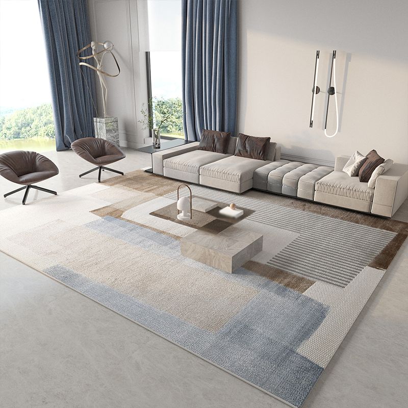 Khaki Modern Carpet Geometric Pattern Polyester Area Rug Easy Care Rug for Home Decor