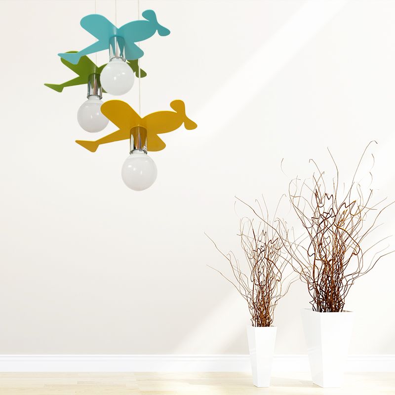 Kids Bright Colored Pendant Light Airplane 1 Light Metal LED Ceiling Lamp for Foyer