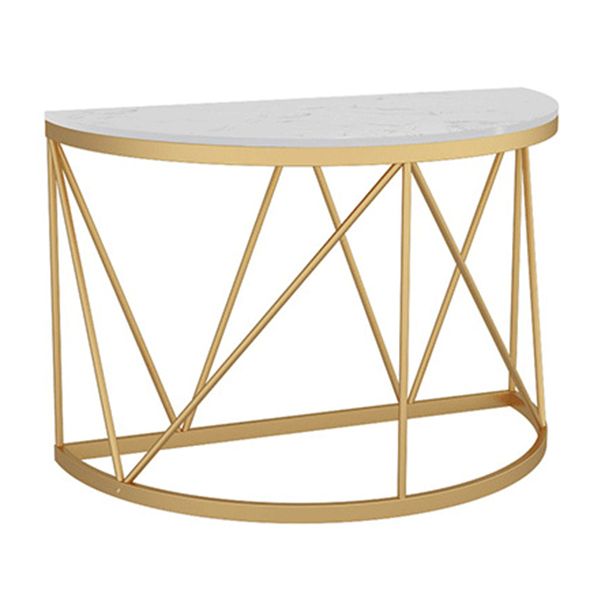 Glam Marble Console Table Half Moon Iron Accent Table for Hall
