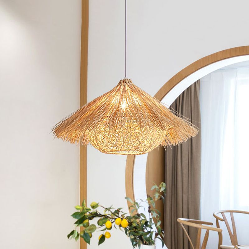 Flaxen Handcrafted Pendant Lighting Japanese 1 Head Rattan Ceiling Suspension Lamp