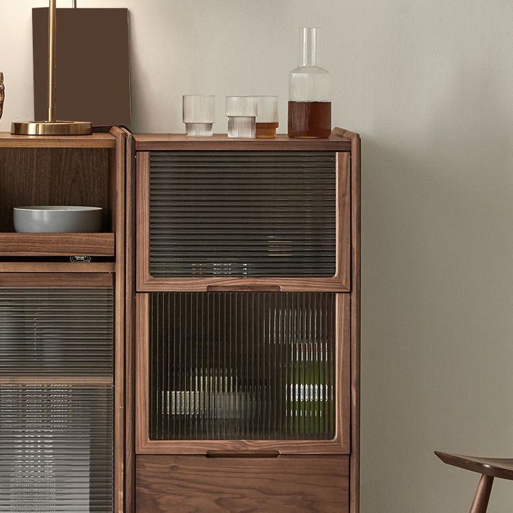 Walnut Glass Paned Accent Cabinet Mi-Century Modern 41.3" Tall Chest with Drawer