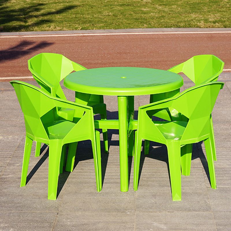 Outdoor Plastic Patio Table Modern Dining Table with Umbrella Hole