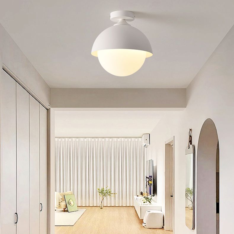 Metal Flush Mount in Black / White Ceiling Flush with Glass Ball Shade