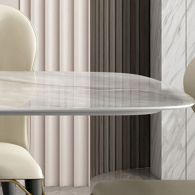 Luxury Sintered Stone Top Table Rectangle Grey Table with Gold Metal Pedestal