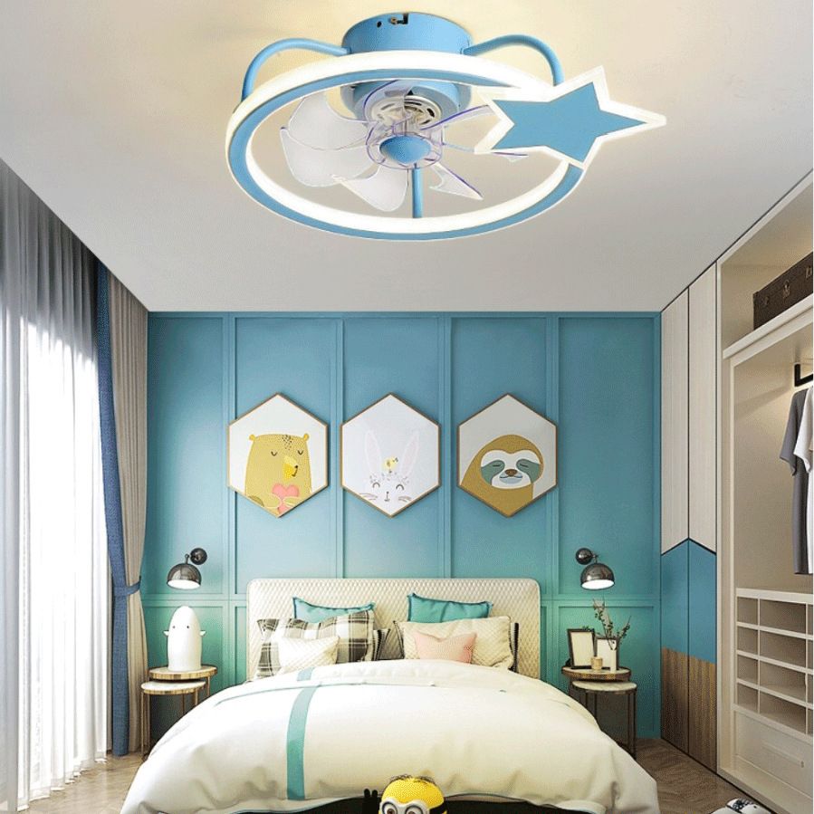 Kids Artistic LED Ceiling Fans Wrought Iron Star Ceiling Fixture with Acrylic Shade