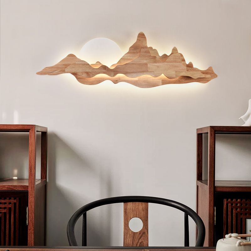 Cloud Shape Wooden Wall Sconce 1 Light Wall Mount Lamp with Acrylic Shade for Living Room