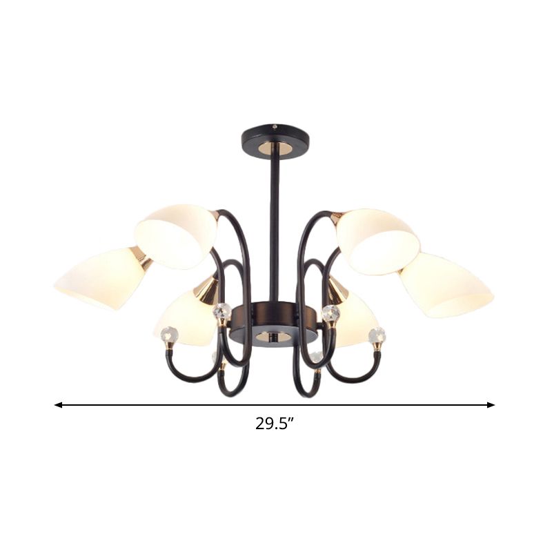 Luz de techo colgante de brazo de curva negro 6/8/10 cabezas de lámpara de lámpara de hierro negro con tono de vidrio ese cone