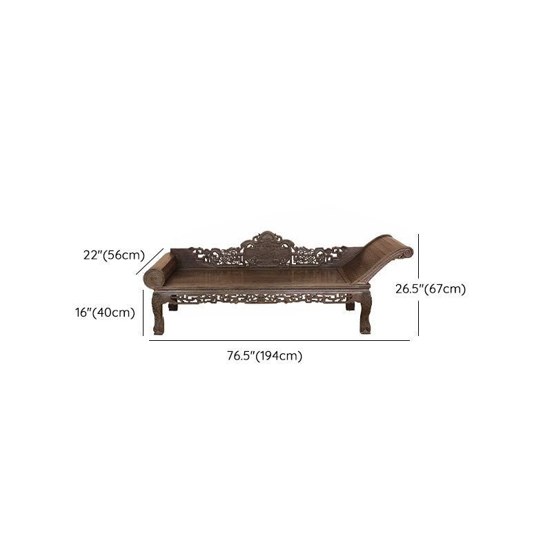 Traditional Espresso Solid Wood Chaise Lounge Couch with Round Arms