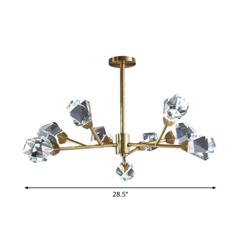 Brass Branching Chandelier Modern Crystal Block 9/12/18-Light Family Room Suspension Pendant