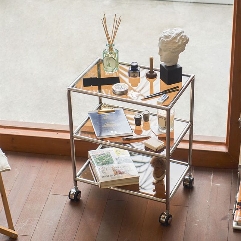 22.44" Tall 4 Legs Side Table with Shelves Modern Metal End Table Stand