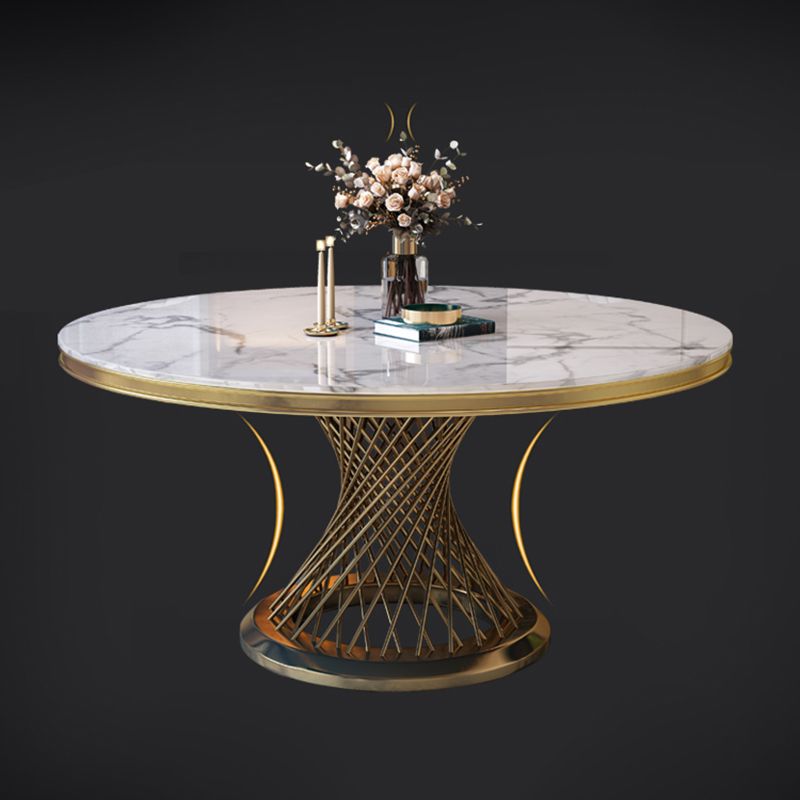 Marble Dining Table Single Pedestal Base Luxury Style Round Table for Dining Room