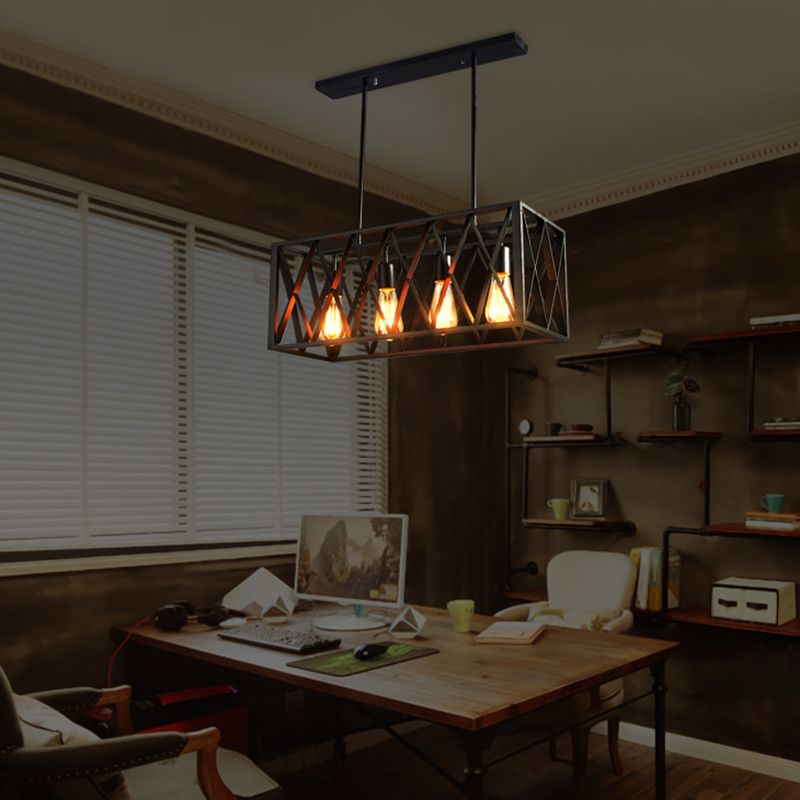 Cuboid Island Chandelier Lights Industrial Kitchen Island Lighting Metal Island Pendants in Black