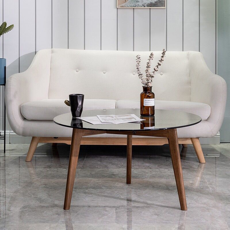 Round Clear Glass Coffee Table Nordic 3 Legs Coffee Cocktail Table