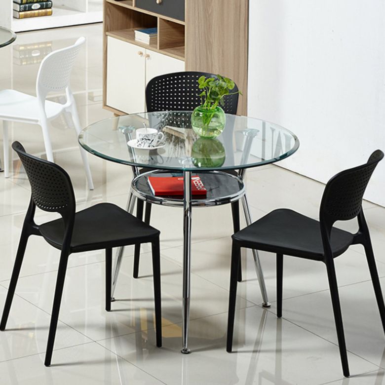 4 Pieces Modern Round Tempered Glass Top Dining Set for Home