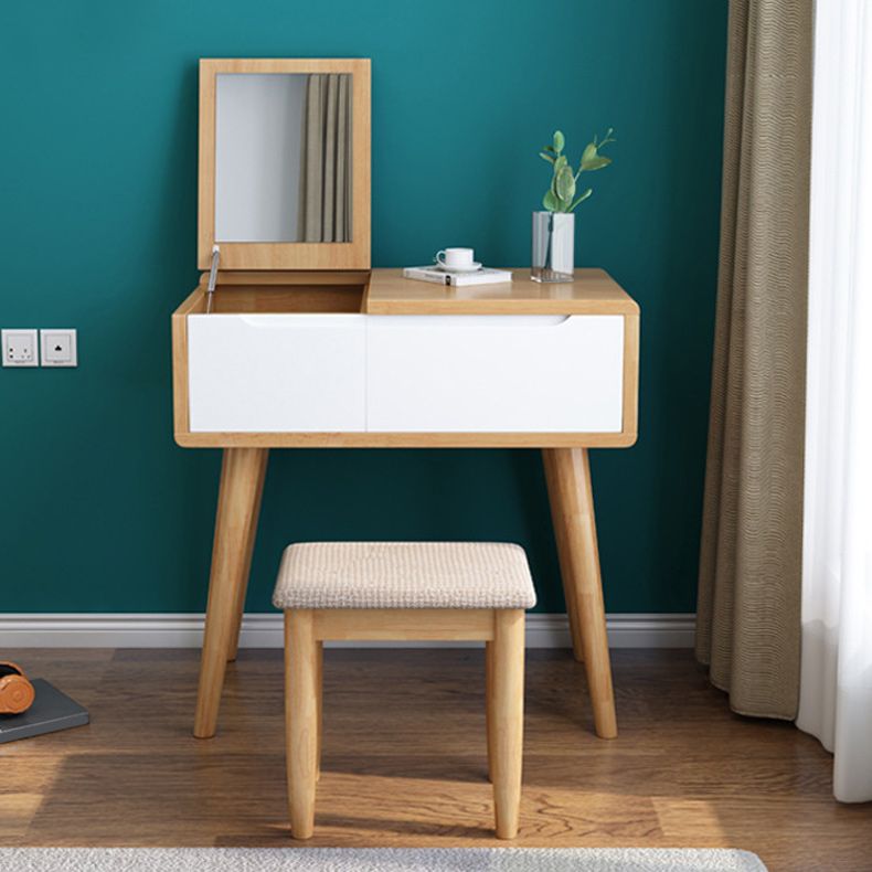 Mirror Solid Wood Make-up Vanity Bedroom Flip-Top Dressing Table