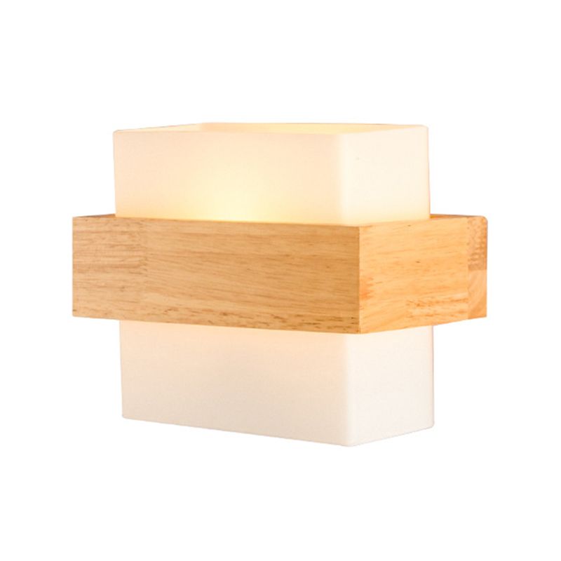 Modern Wood Wall Sconce Rectangle Shape Wall Light with Glass Shade for Living Room