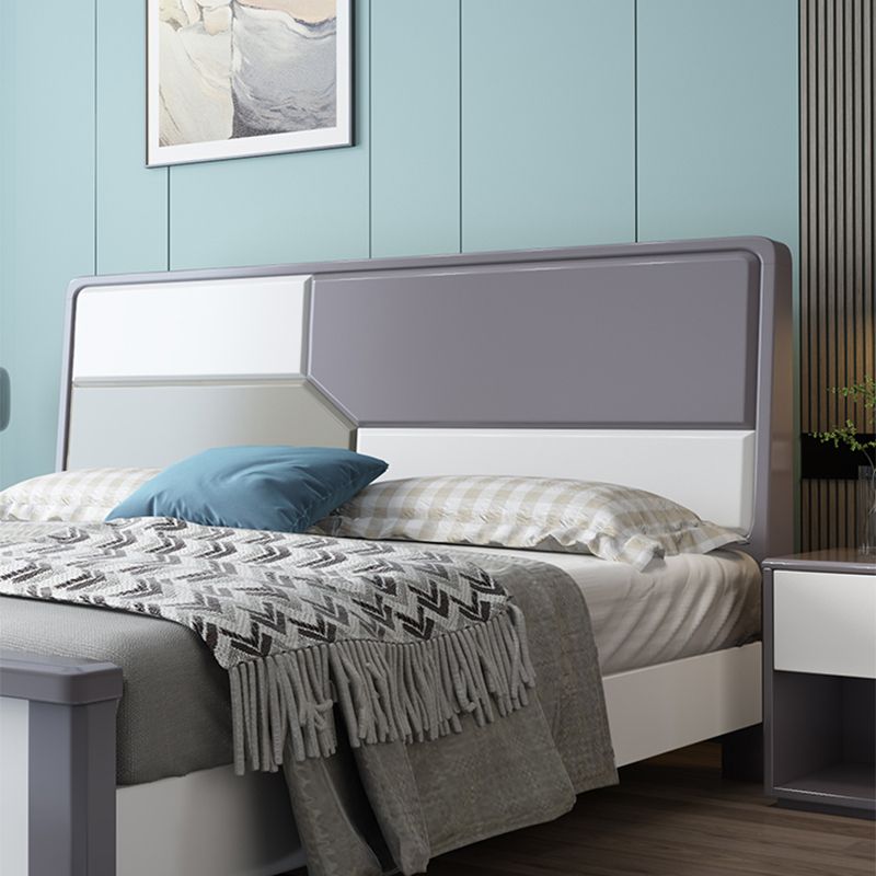 43.3" Tall Solid Wood Panel Bed Contemporary Bed Frame with Headboard