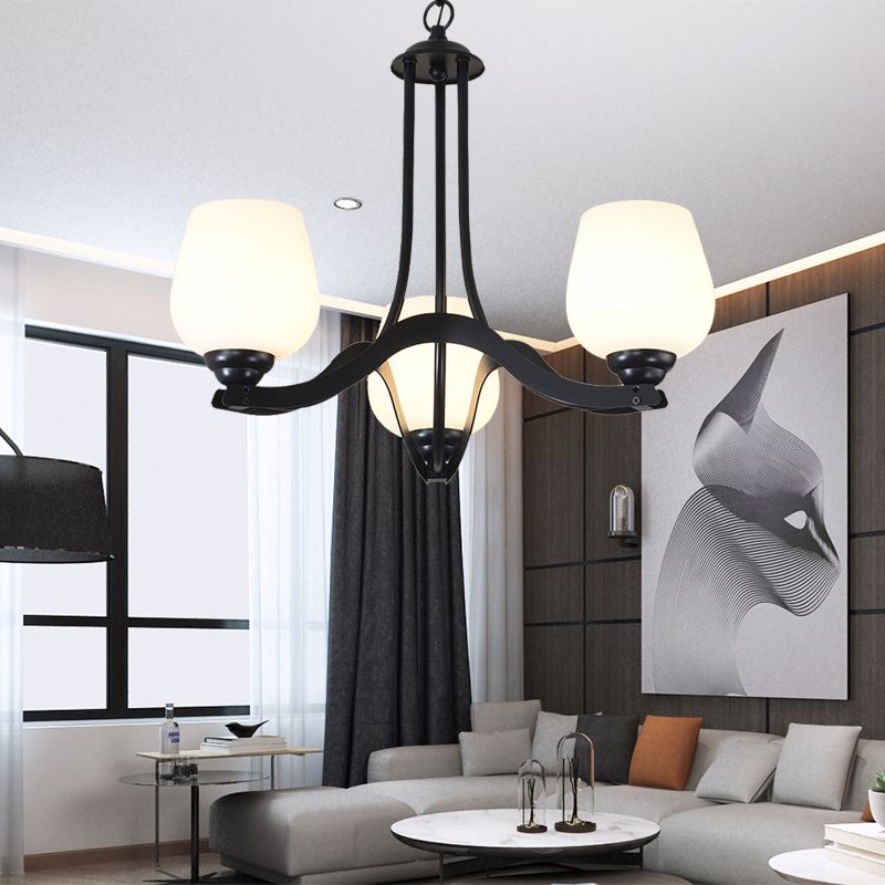 3/6/8 Lights Ceiling Lamp Sputnik Frosted Glass Traditional Living Room Chandelier in Black with Cup Shaped