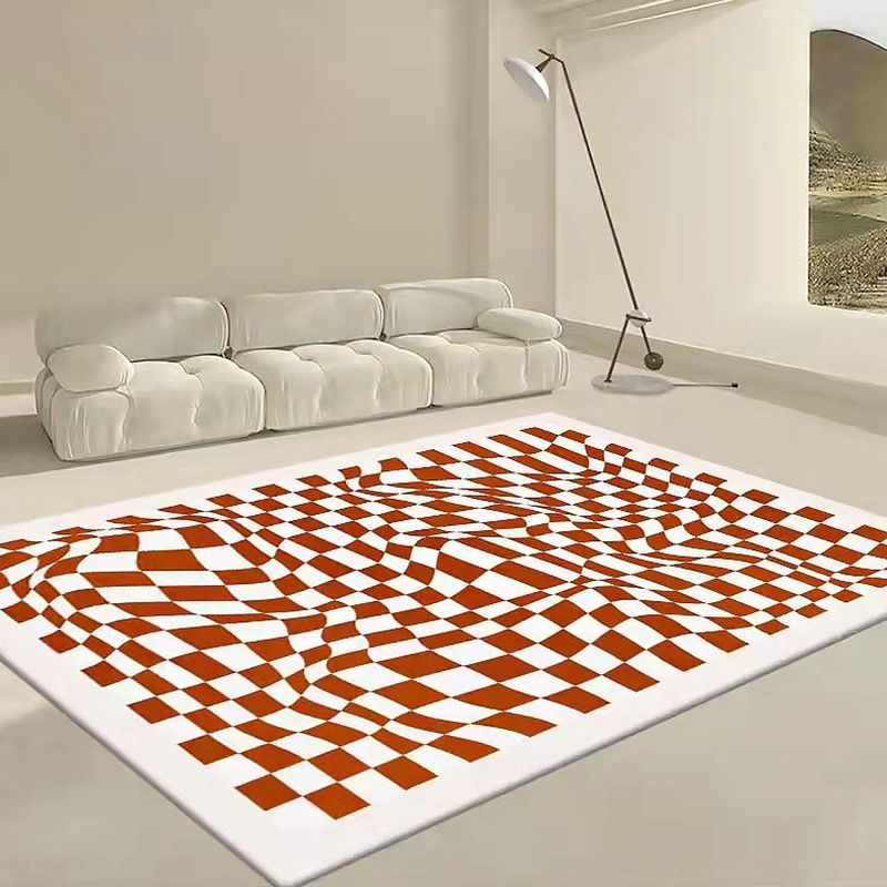 White Irregular Lattice Rug Polyester Modern Rug Washable Rug for Living Room