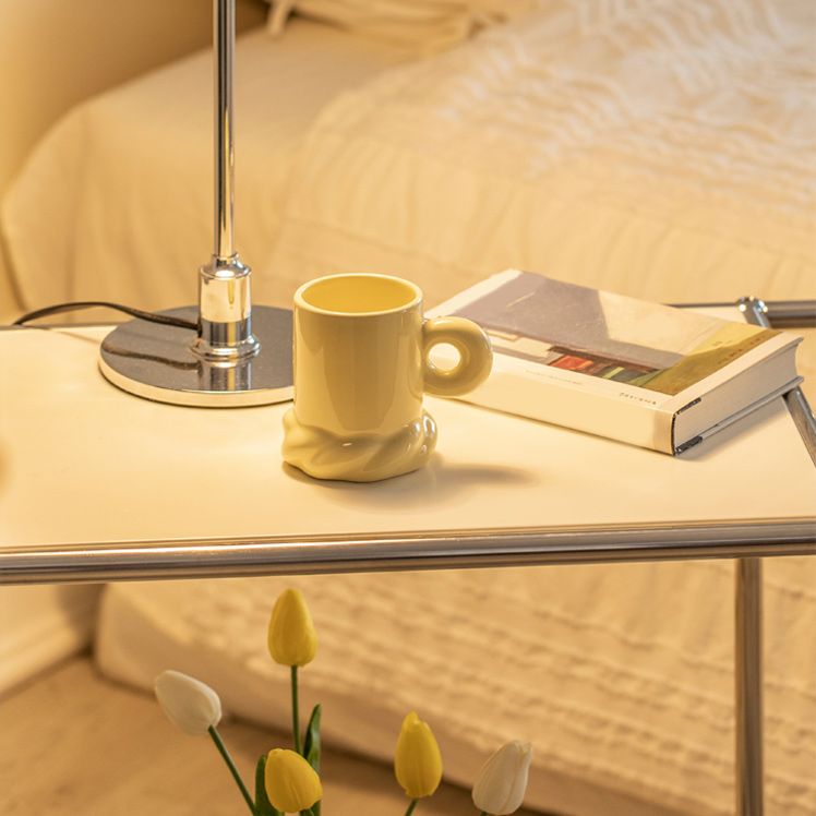 Rectangular Metal/glass Side Table with Wheel Base Mid-century Modern Style