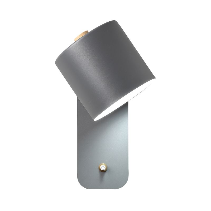 1 Bulb Tube Sconce Modernist Metal Wall Lighting Fixture in Grey/Green with Ractangle Backplate