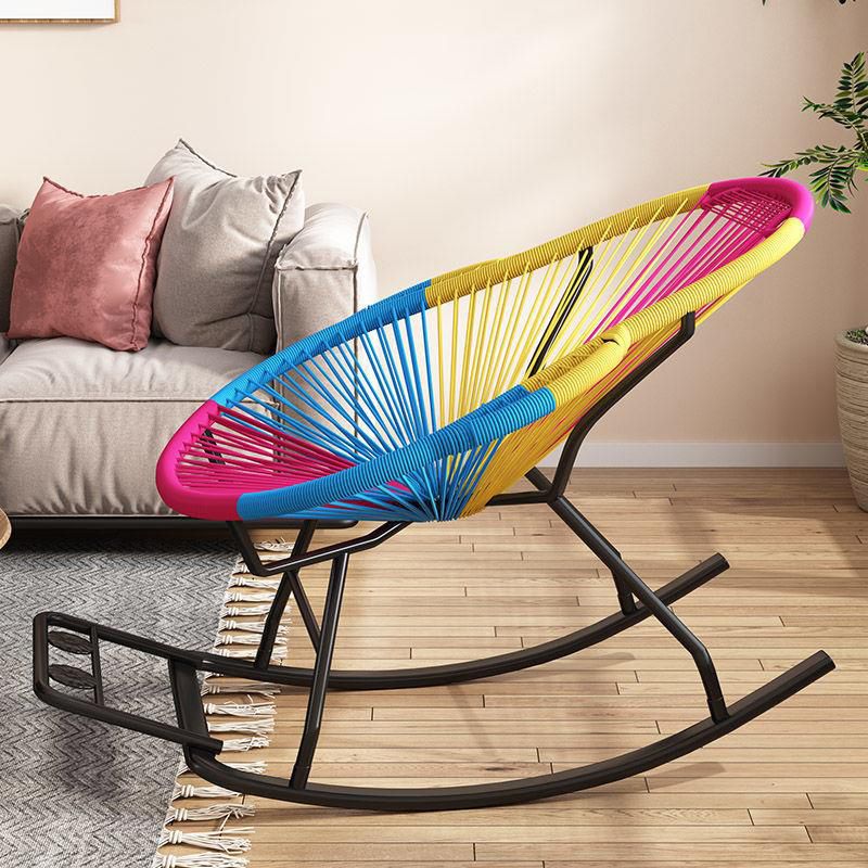 Modern Spindle Rocking Chair Woven Rope Metal Frame Rocker Chair for Home