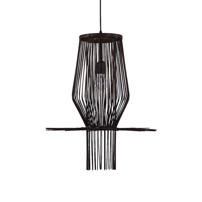 Modern Style Hand-Woven Hanging Lighting Bamboo 1-Bulb Dining Room Pendant Lighting in Black