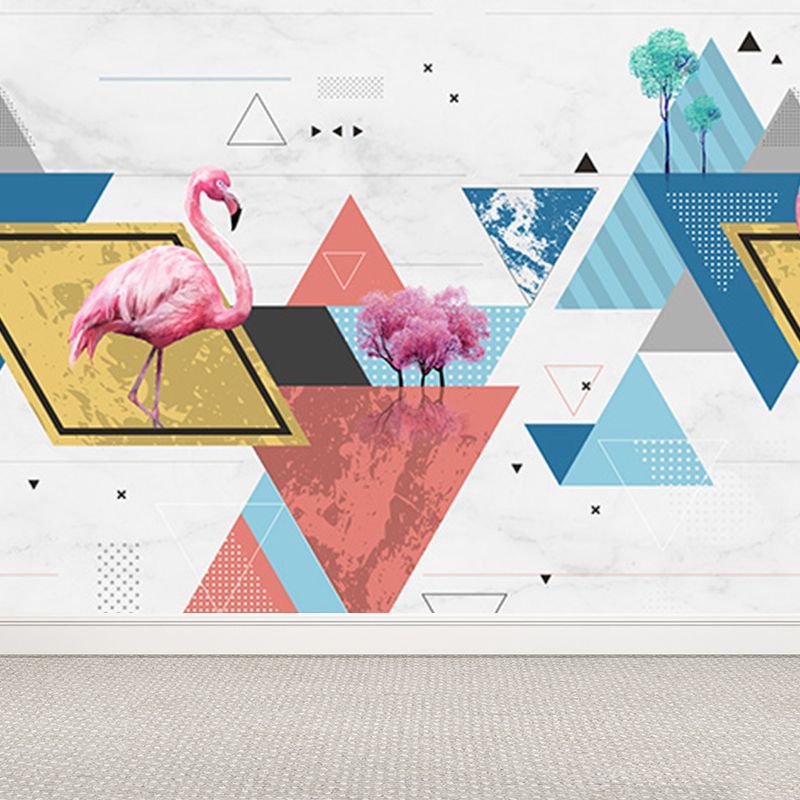 Big Flamingos Wall Paper Mural Moisture Resistant Tropical Bedroom Wall Covering