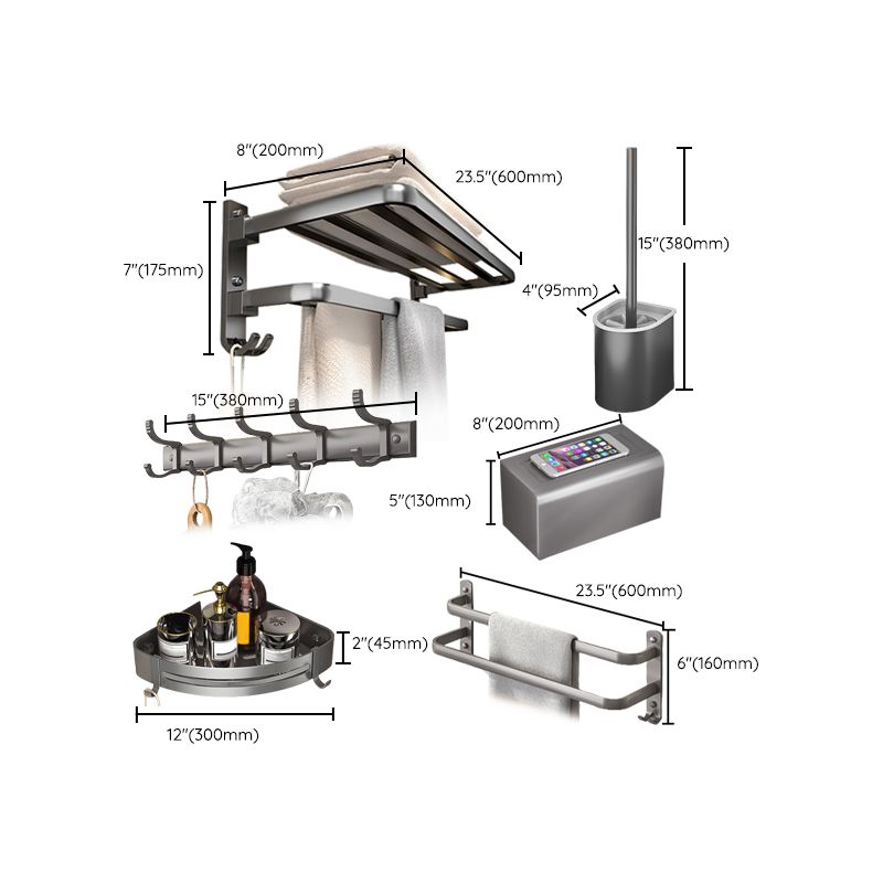 Modern Bath Hardware Set Towel Bar Paper Holder Grey Bathroom Accessory Kit