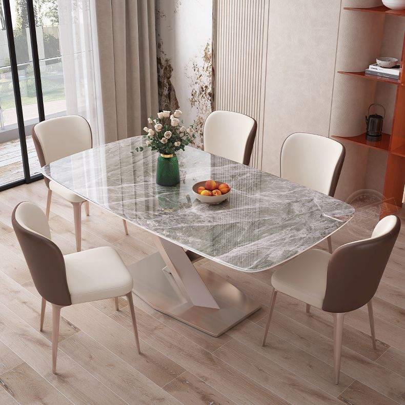 Rectangular Dining Table White Stone Table Top for Dining Room