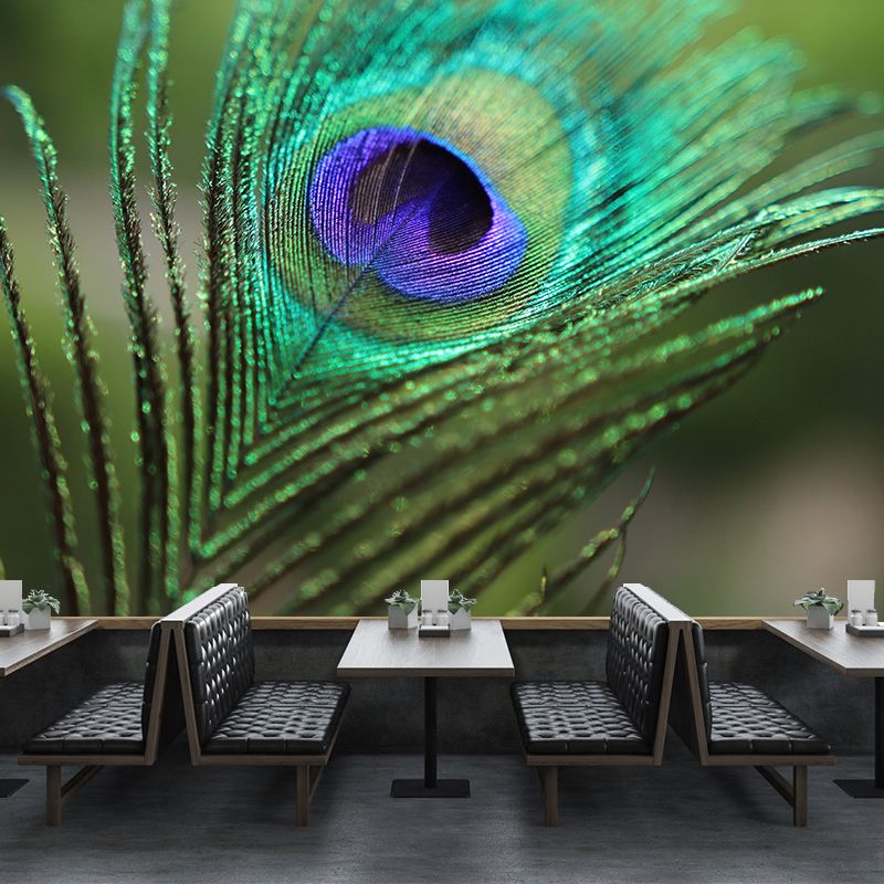 Tropical Style Peacock Feather Mural Decal for Living Room, Custom Size