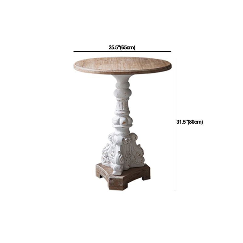 Rustic Style Side End Table Pedestal Distressed Round Sofa Side Accent Table