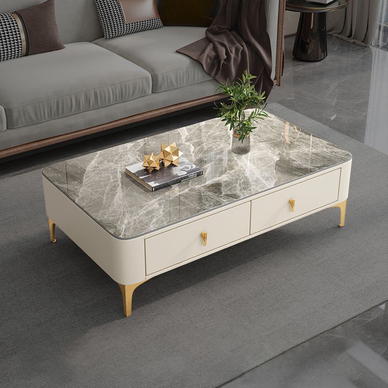 4 Legs Slate Coffee Table Rectangle Single Coffee Table with 2 Drawers