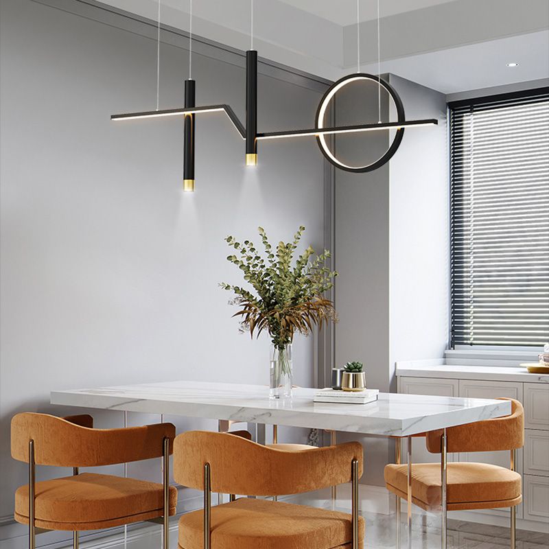 Linear Dinning Room Over Island Lighting Metal LED Modern Hanging Island Light in Black