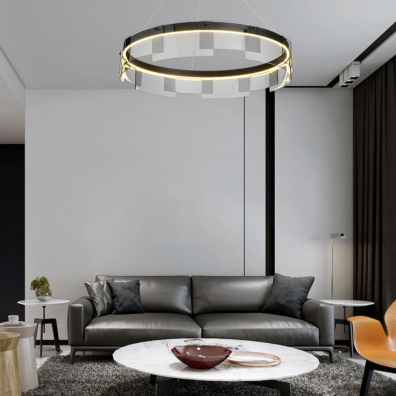 Contemporary Simple LED Hanging Light Metal Circular Pendant Light for Living Room