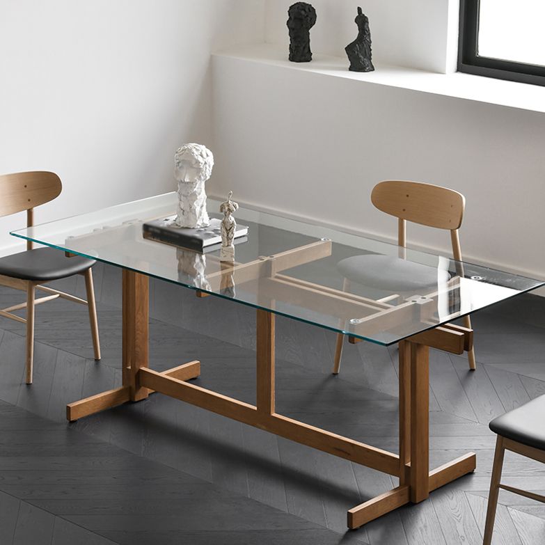Trestle Table Clear Tempered Glass Dining Table Rectangle for Dining Room Home