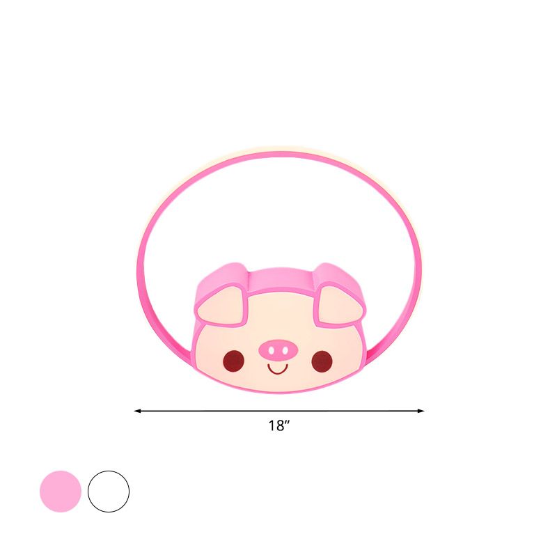 Cartoon Led Flush Mount with Acrylic Shade Pink/White Pig Ceiling Light Fixture for Bedroom