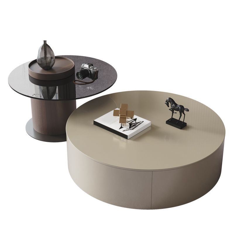 11"H Contemporary Coffee Table Round Coffee Cocktail Table with Drawer