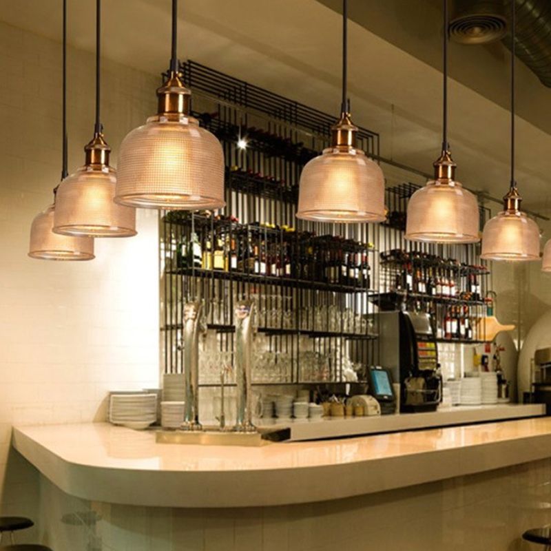 Lattice Glass Bowl Suspension Pendant Loft Style Single-Bulb Bar Ceiling Light in Brass