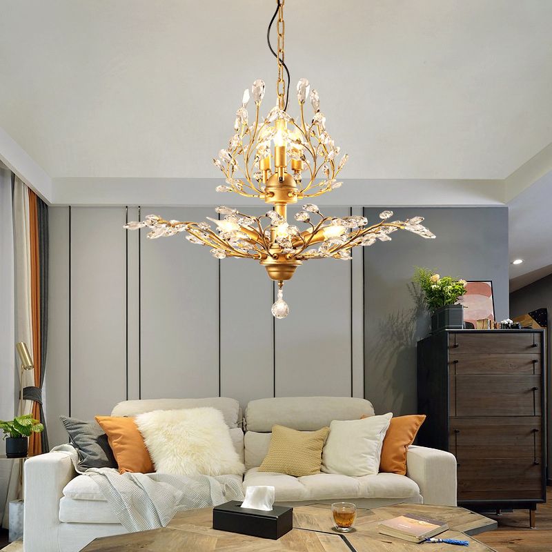 Rural Branching Pendant Chandelier Clear Crystal Hanging Ceiling Light for Living Room