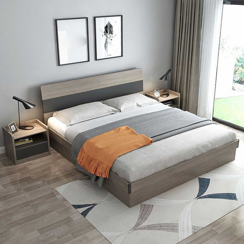 Modern Style Wood Panel Standard Bed with Rectangular Headboard