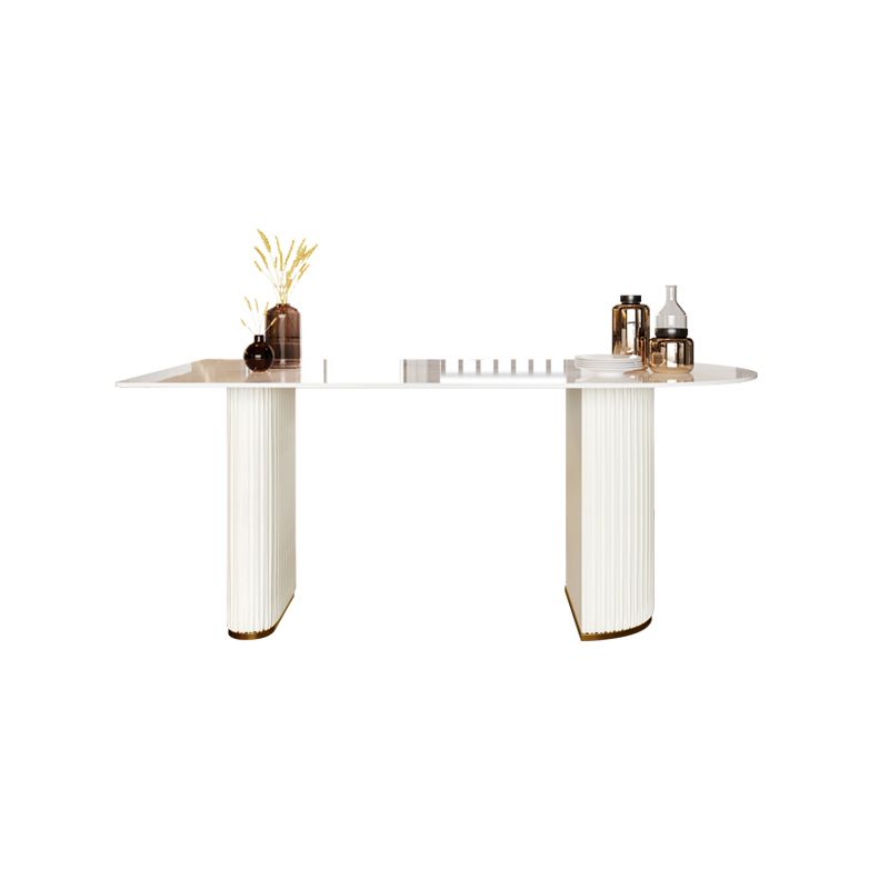 Double Pedestal Dining Table Stone Top Dining Table in White for Kitchen