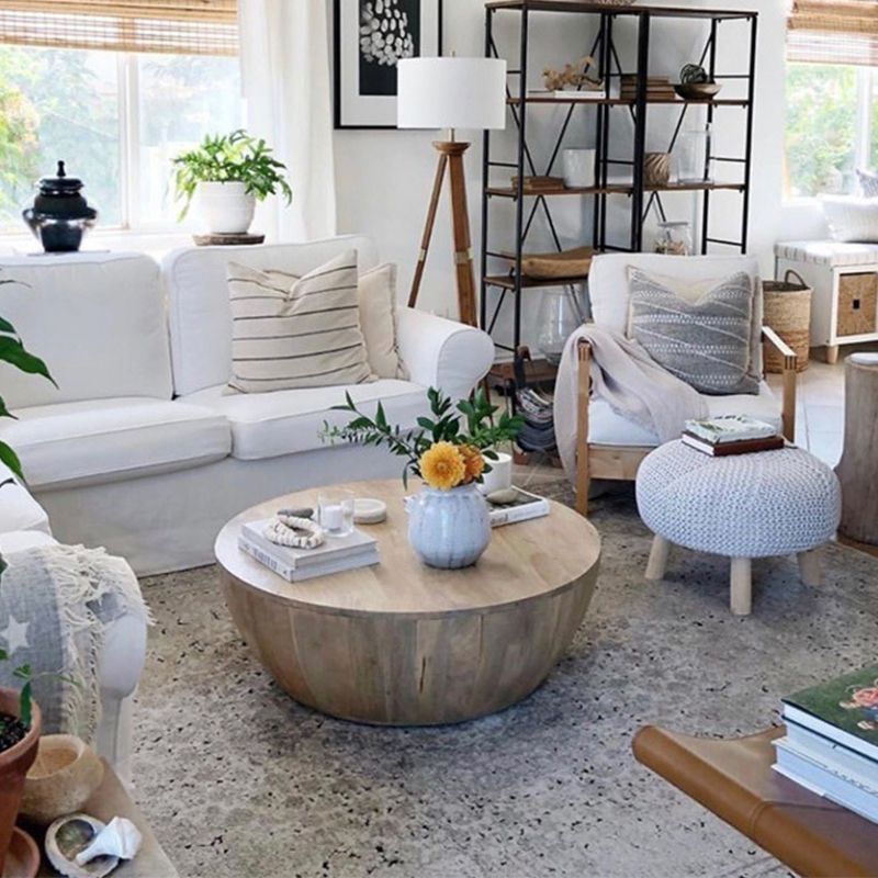 Solid Wood Drum Coffee Table Scandinavian Style Round Coffee Table