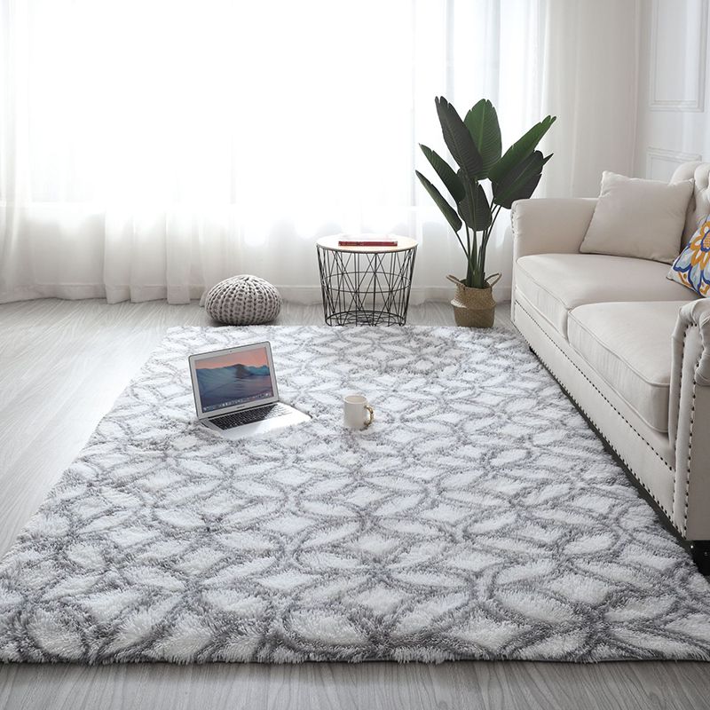 Contemporary Trellis Pattern Area Rug Aesthetic Soft Shag Indoor Carpet Polyester Non-Slip Backing Carpet for Home Decor