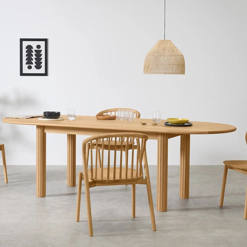 Oval Dining Table Pine Solid Wood Dining Table with 4 Legs for Kitchen