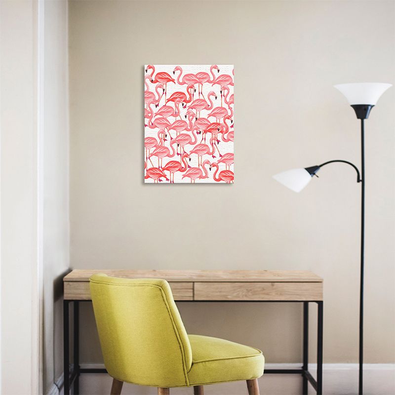 Flamingo Canvas Art Tropical Beautiful Animal Painting Wall Decor in Pink on White