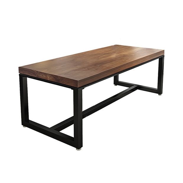 Metal Industrial Rectangle Table Pine Wood Top Indoor Table with Trestle Base