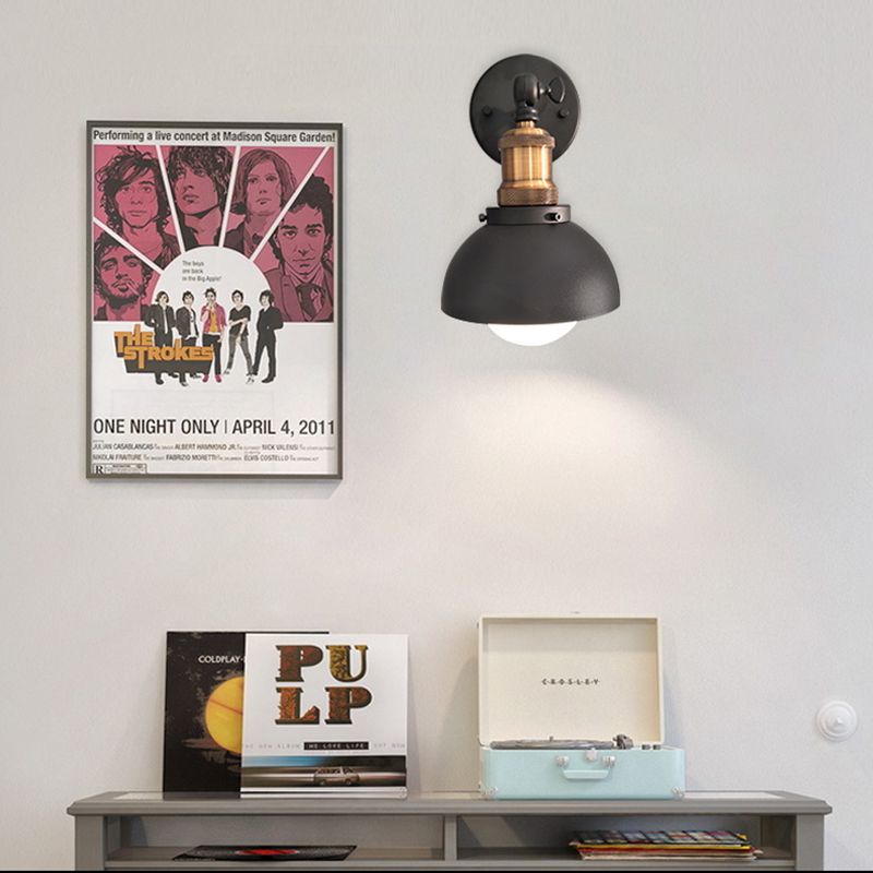 Dome Restaurant Wall Lighting Metal 1 Light Modern Style Adjustable Wall Sconce Lamp in Black