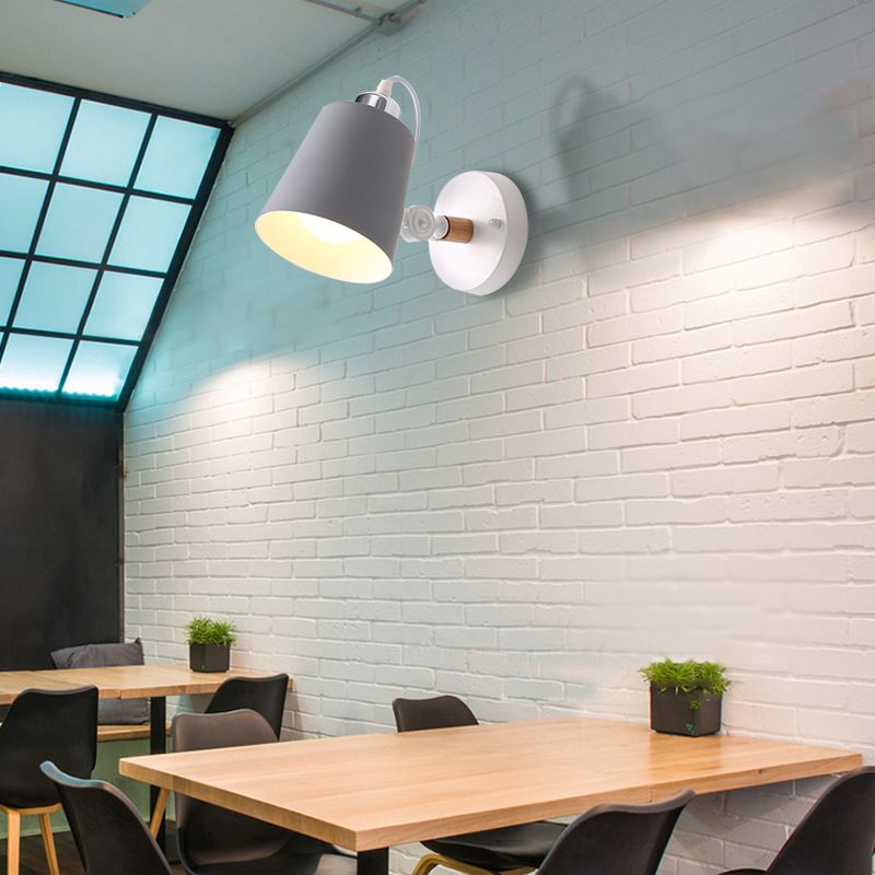 Gray/White/Pink/Yellow/Blue/Green Conical Sconce Light Fixture Minimalist Metal 1 Light Wall Mount Lamp for Bedside